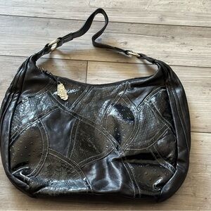 Women’s Purse CHI Carlos Falchi Genuine Leather & Snakeskin Black Shoulder/Hobo